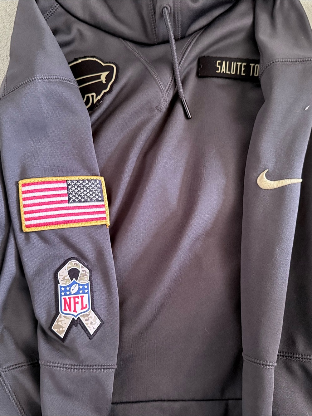 Nike Black Hoodie with Gold Swoosh and Multicolor Patches